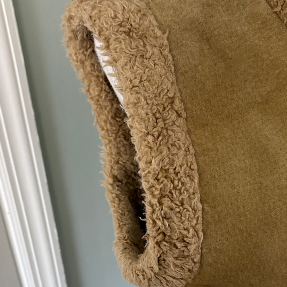Vintage Y2K True Grit Tan Real Leather‎ Faux Shearling Toggle Button Vest Medium - Picture 3 of 8